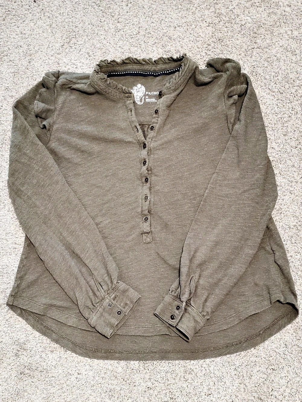Pilcro The Andie Ribbed Henley Top Green XS